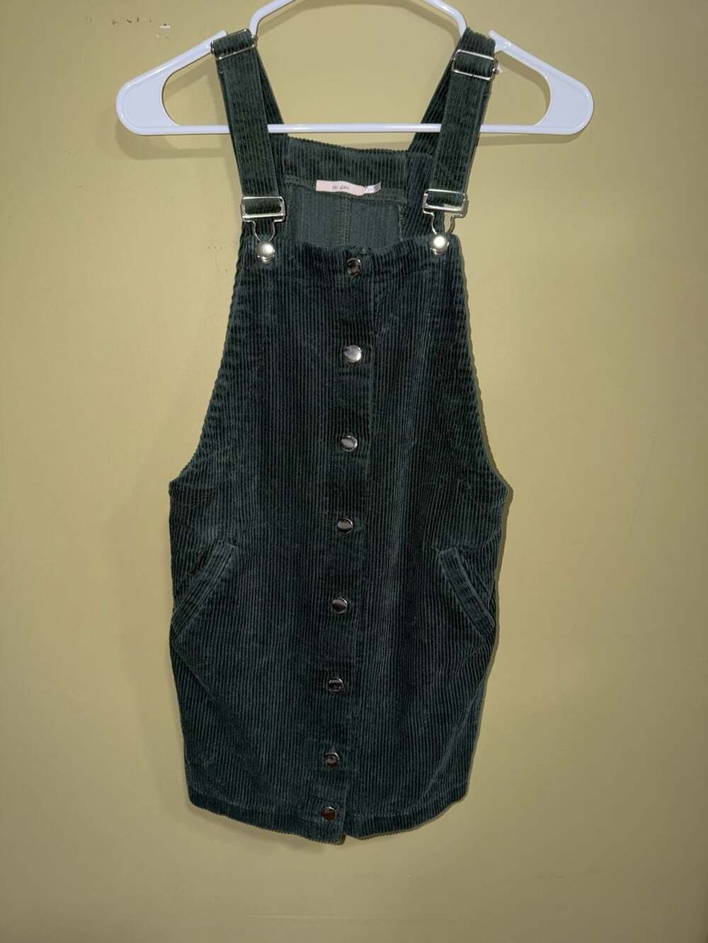 Olive Green Corduroy Overall Skirt Dress